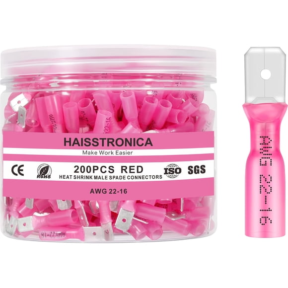 Conectores de pala macho termorretráctiles haisstronica, 200 unidades, rojos