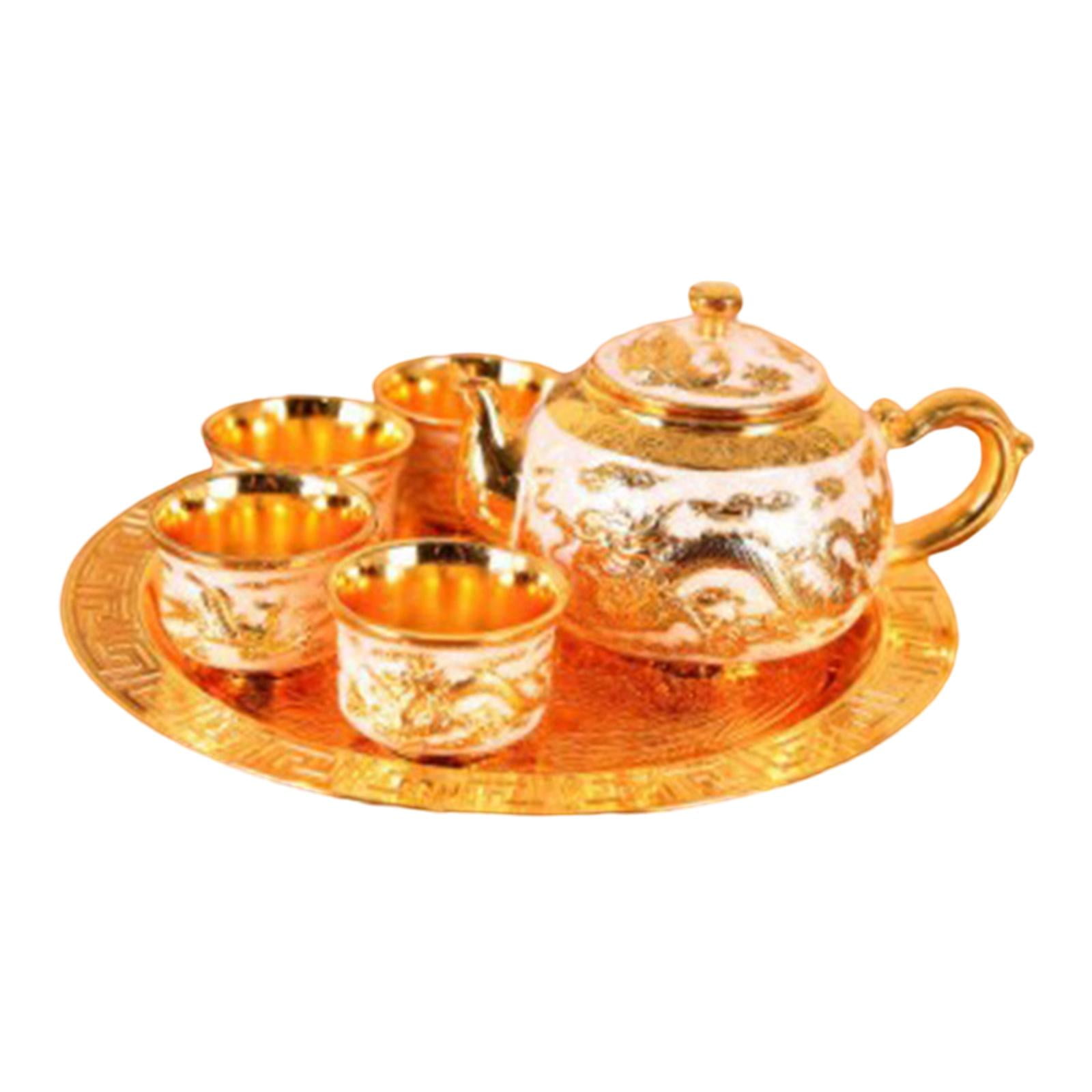 Magideal - Juego De Tetera, Agua Potable Con Bandeja Para Servir, Tetera, Tazas De Té, Regalo Para Boda, Hogar, Mesa De Cumpleaños, Suministros De Decoración Oro Blanco