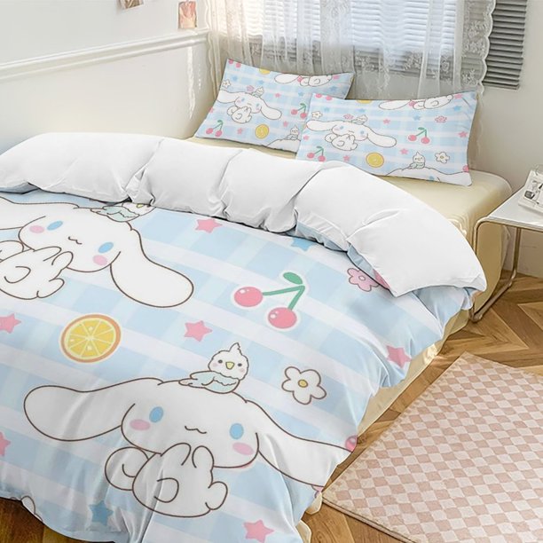 Cinnamoroll 3-Piece Twin Bed Set - Includes 1 Single Comforter And 2 Pillowcases Bedding - Fade Resistant Microfiber - Cinnamoroll