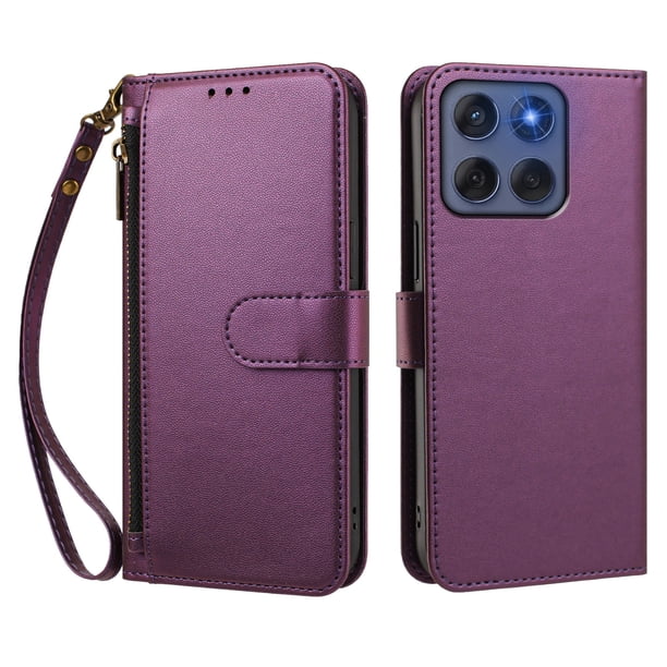 Funda Tipo Billetera para Motorola Moto Edge 60 Fusion 5G con Soporte y Bolsillo con Cierre Violeta intenso
