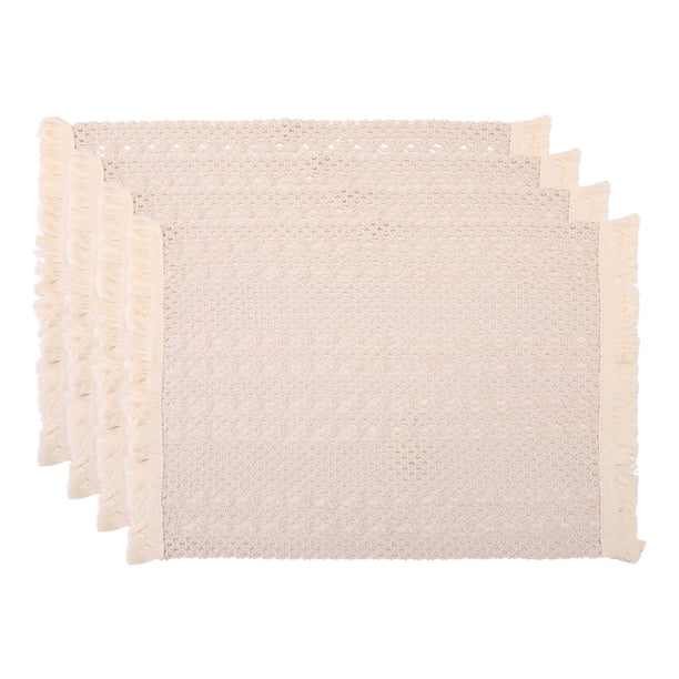 REGALWOVEN Manteles Rústicos Juego de 4 Manteles de Algodón y Lino con Borlas para Mesa de Comedor Lavables Mantel de Cocina Limpiar con Paño Blanco 45x35cm