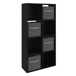 Fmfurniture - Estante Biblioteca + 4 Cubos De Tela Negro