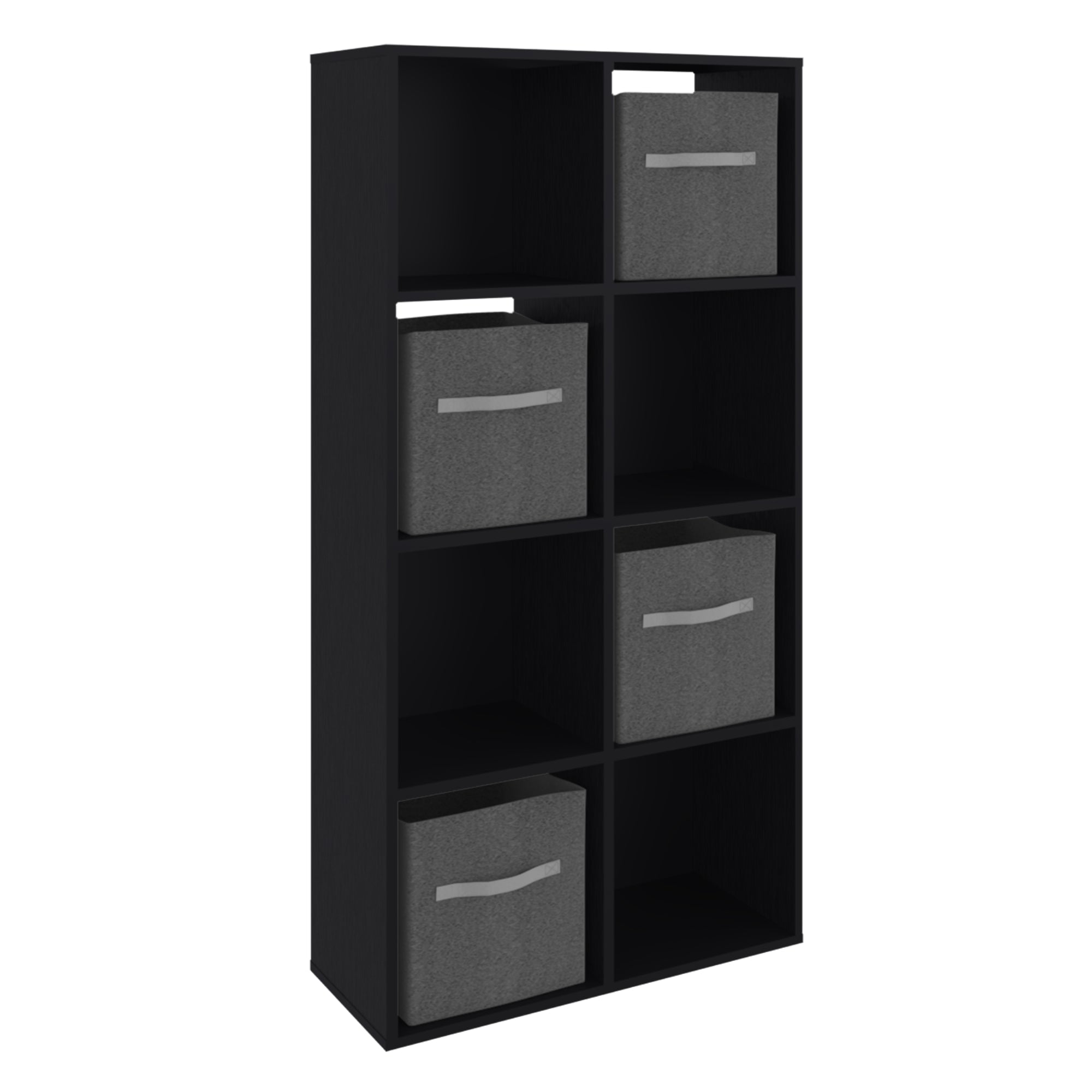 Fmfurniture - Estante Biblioteca + 4 Cubos De Tela Negro
