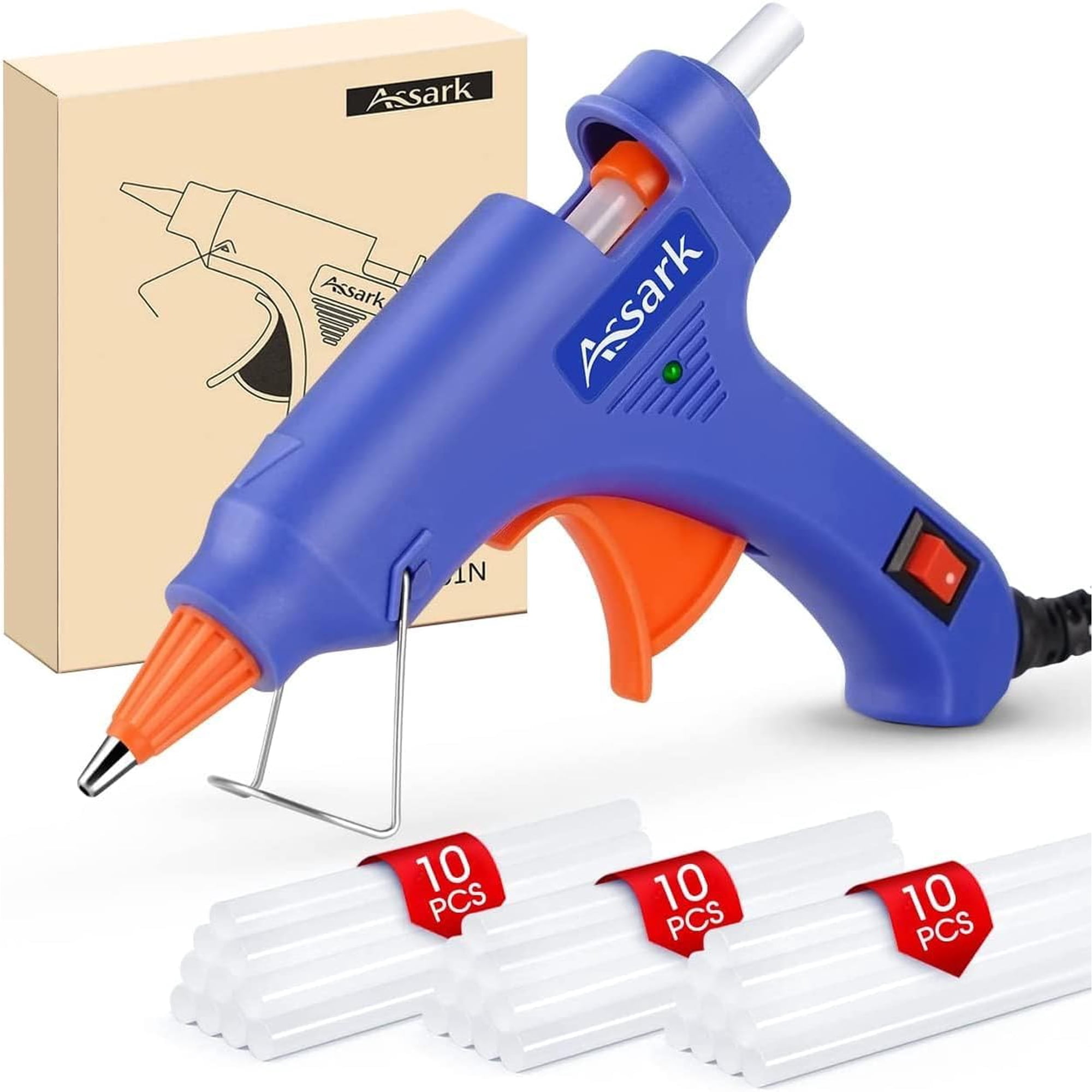 Kit De Pistola De Pegamento Caliente Assark De 20 W Con 30 Barras De Pegamento Para Manualidades