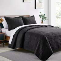 Importclick - Cubrecama Quilt Reversible Queen 228X228 Cm Más Fundas Almohada Negro