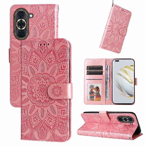 Funda tipo cartera FOXDOCK para Huawei Nova 10 Pro , diseño girasol en relieve, cuero PU, cierre magnético, soporte y tarjetero