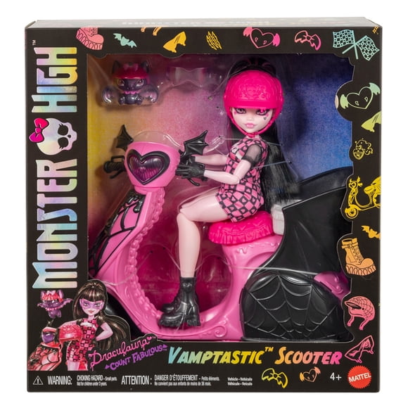 Muñeca Monster High Draculaura con Scooter y Mascota 4 Años+