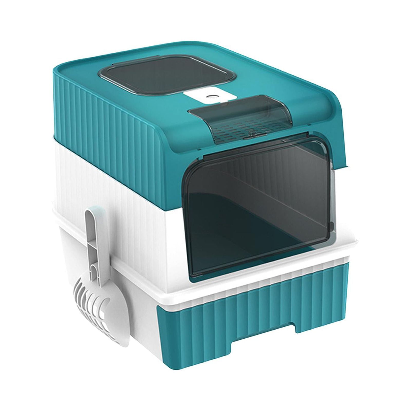 Cajas De Arena Para Gatos Con Capucha Y Bandeja De Arena Para Mascotas Grande Y Espaciosa, Inodoro Para Gatos, Azul