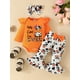 thumbnail image 2 of Cute Cow Print Outfit - Long Sleeve Flutter Sleeve Infant Romper + Bowknot Flared Trousers + Headband Baby Girls 3pcs Set, 2 of 5