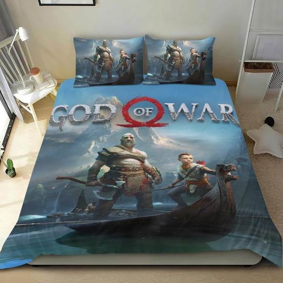 God of Wars Conjunto de sábanas temático, trío de piezas, cómodo y amigable con la piel, diseño único, regalo de decoración para el hogar para familiares, amigos y fans, 90 cm * 190 cm