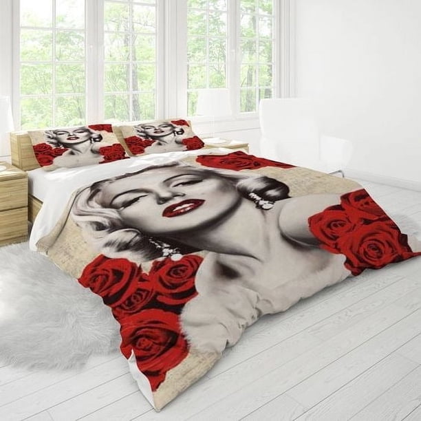Rose Design Marilyn Monroe Full Bedding Duvet Cover Set 3-Piece Bedding Set (1 Duvet Cover + 2 Pillow Shams)