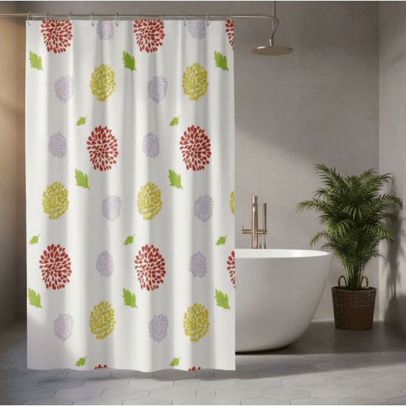 Cortina De Baño Flores Multicolor 180x180cm Impermeable