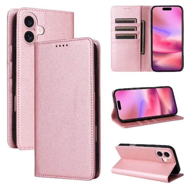 Funda Cartera para iPhone 16 con Ranuras Tarjetas y Soporte - Protección Completa Oro rosa