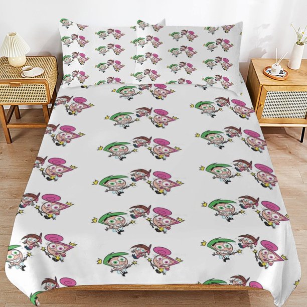 The Fairly Oddparents Bedding Sets Ultra Soft Skin-Friendly Duvet Cover 3 Piece, Cute Comforter Cover Bed Set for Boys Girls Kids