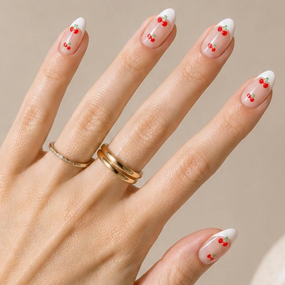 Uñas Postizas Olive & June estilo Francés Cereza Esponjosa