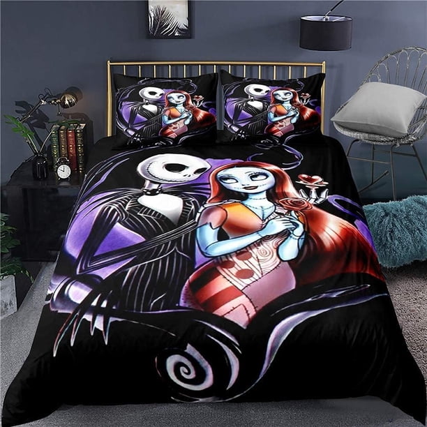 Nightmare-Before-Christmas Bedding Set Valentine Day Decor Gifts Present Jack Skellington Sally Bed Comforter Cover