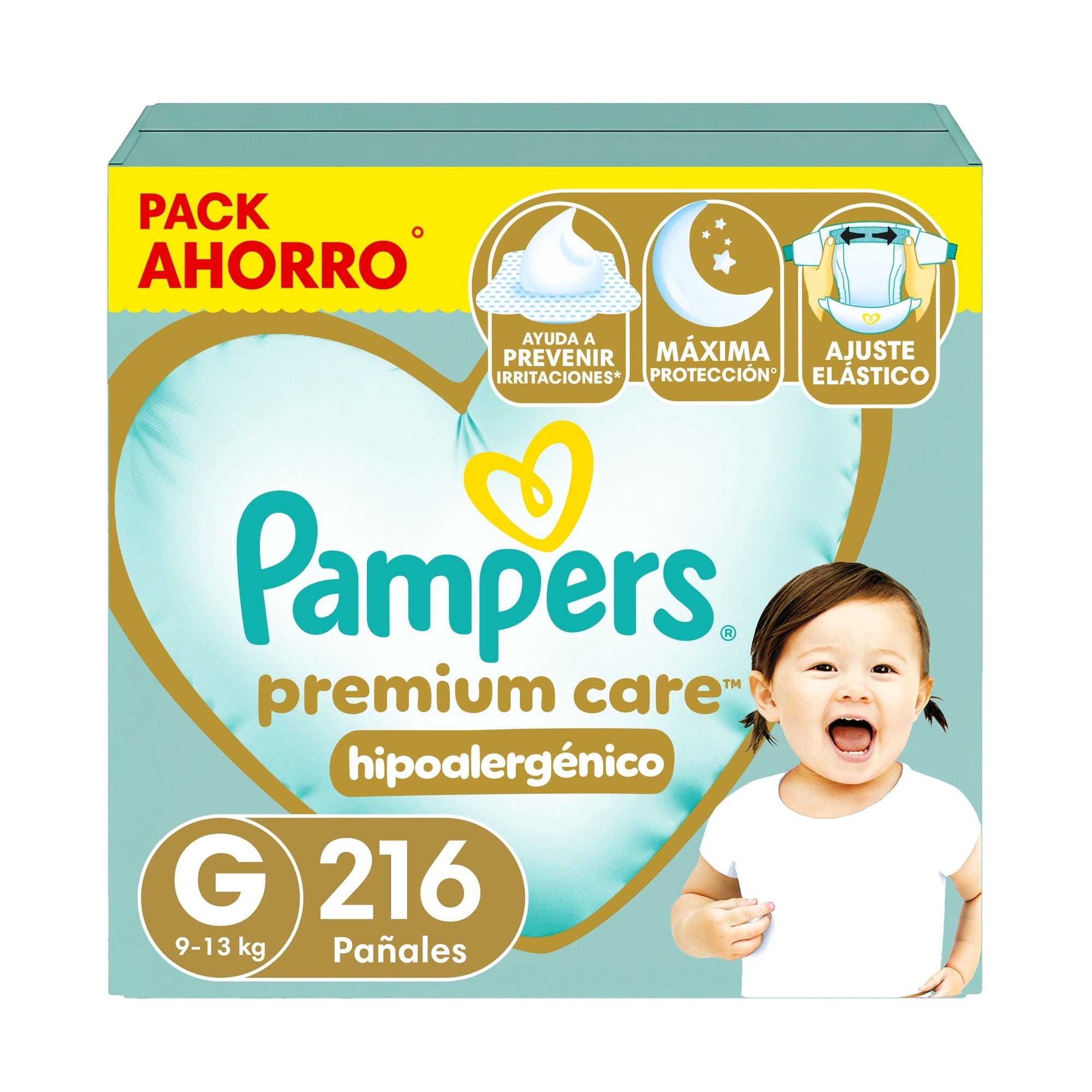 Pampers - Pañales Desechables Premium Care Hipoalergénico Talla G