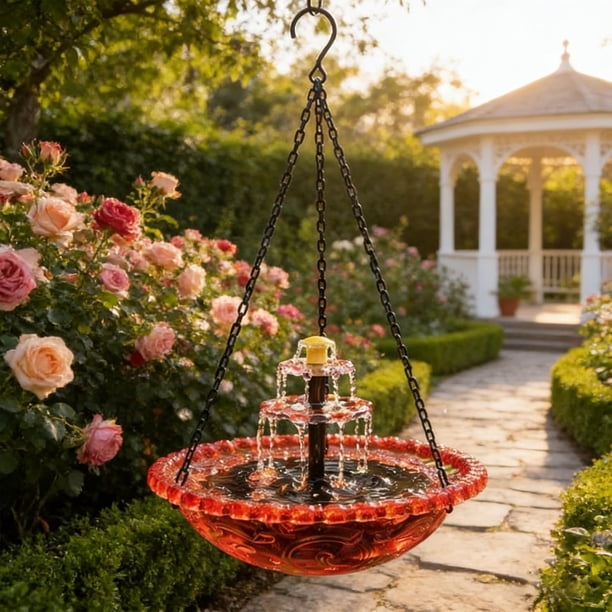 Fuente baño pájaros colgante solar resistente intemperie bomba cuenco jardines césped