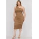 thumbnail image 5 of Vestido Midi Ajustado De Un Solo Hombro Con Fruncido Sexy Y Liso Color Coca Mocha (talla Grande Para Mujer), 5 of 5