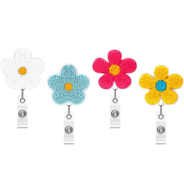 4 Paquetes de Carretes Retráctiles para Gafetes de Enfermera Doromy con Clips de Flores
