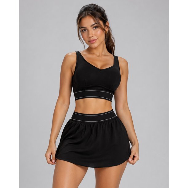 Conjunto Deportivo Para Mujer Peto Top Y Falda Short Yoga