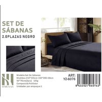 Mundo Shopping - Set De Sabanas 2 Plazas Color Negro 200 Hilos + 2 Funda De Almohada