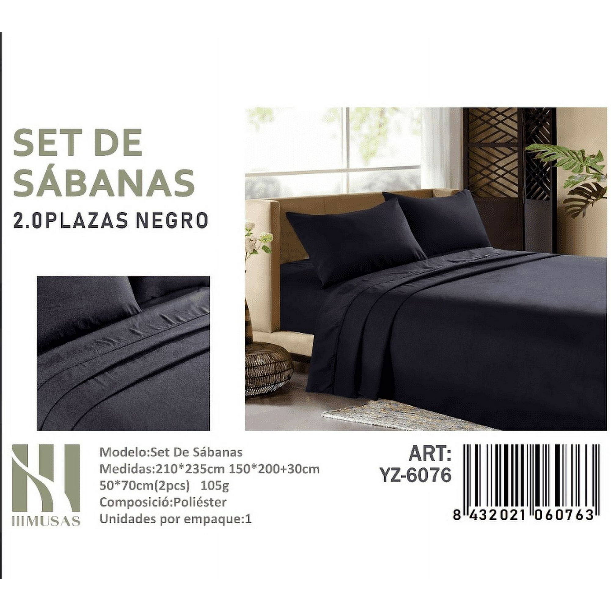 Mundo Shopping - Set De Sabanas 2 Plazas Color Negro 200 Hilos + 2 Funda De Almohada