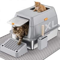Caja De Arena Para Gatos Pedibat De Acero Inoxidable Xl Con Cuchara, Color Gris