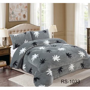 Aladdins Shop - Cobertor De Invierno De Plush Y Chiporro 2 Plazas Gris Hojas