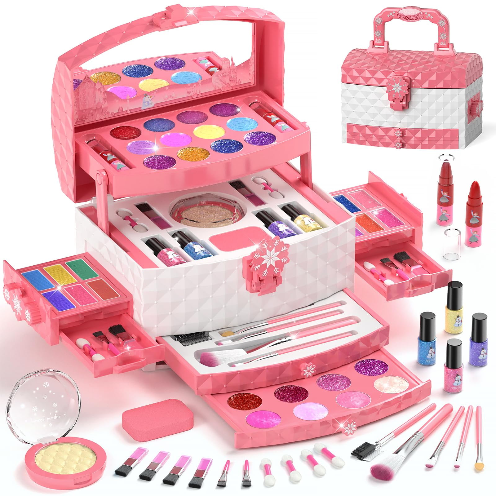 Set De Maquillaje Perryhome Kids Frozen Pink 56 Piezas Para Niñas De 3 A 12 Años