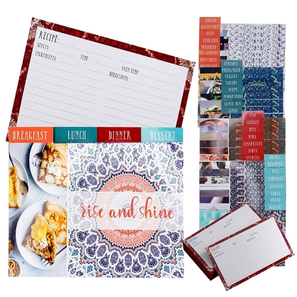 Carpeta con anillas para tarjetas de recetas, 10 cm x 15 cm, con separadores (50 unidades)