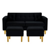 Bodevir - Sofa New Retro 3C + 2 Pouf Felpa 01 Negro