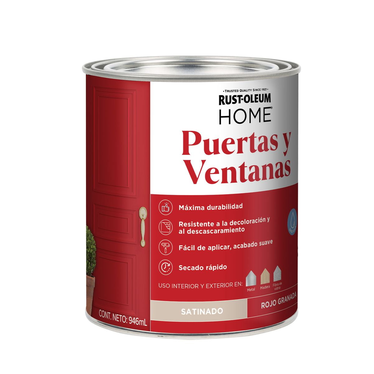 Rust-oleum - Pintura Puertas Interior Y Exterior Rojo Granada Satinado 946 Ml