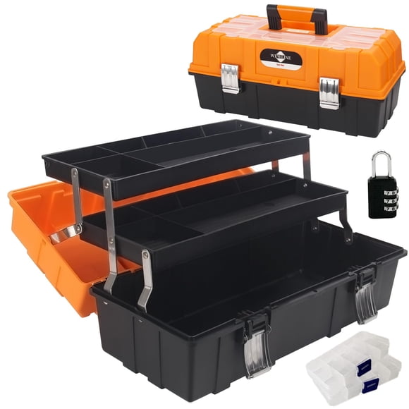 Organizador de caja de herramientas WEWLINE de 42 cm, plástico portátil de 3 niveles