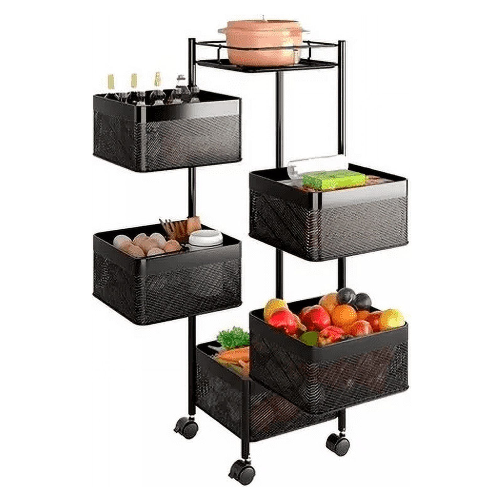 Genérico - Estante Organizador Verdulero Frutero Metal Giratorio 5 Pisos Negro