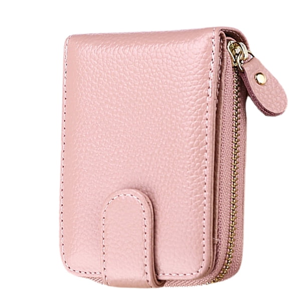 Tarjetero para mujer/hombre, pequeño tarjetero de piel con cremallera y ventana para identificación.