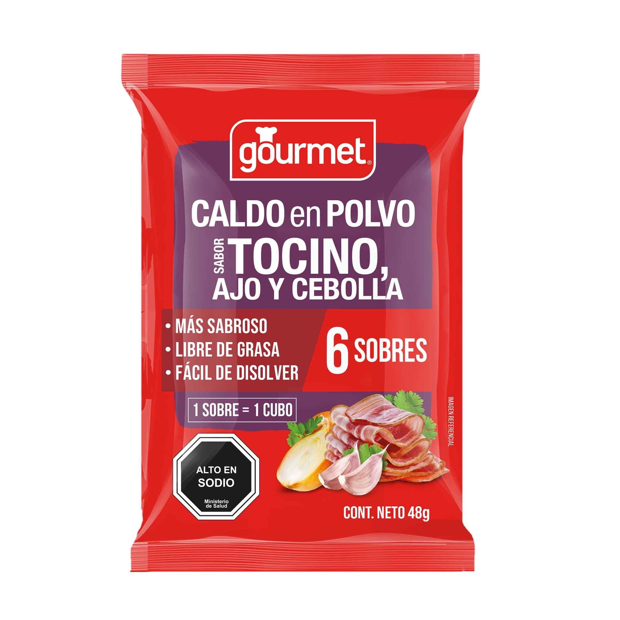 Caldo En Polvo Sabor Tocino Ajo Y Cebolla 48 g Gourmet