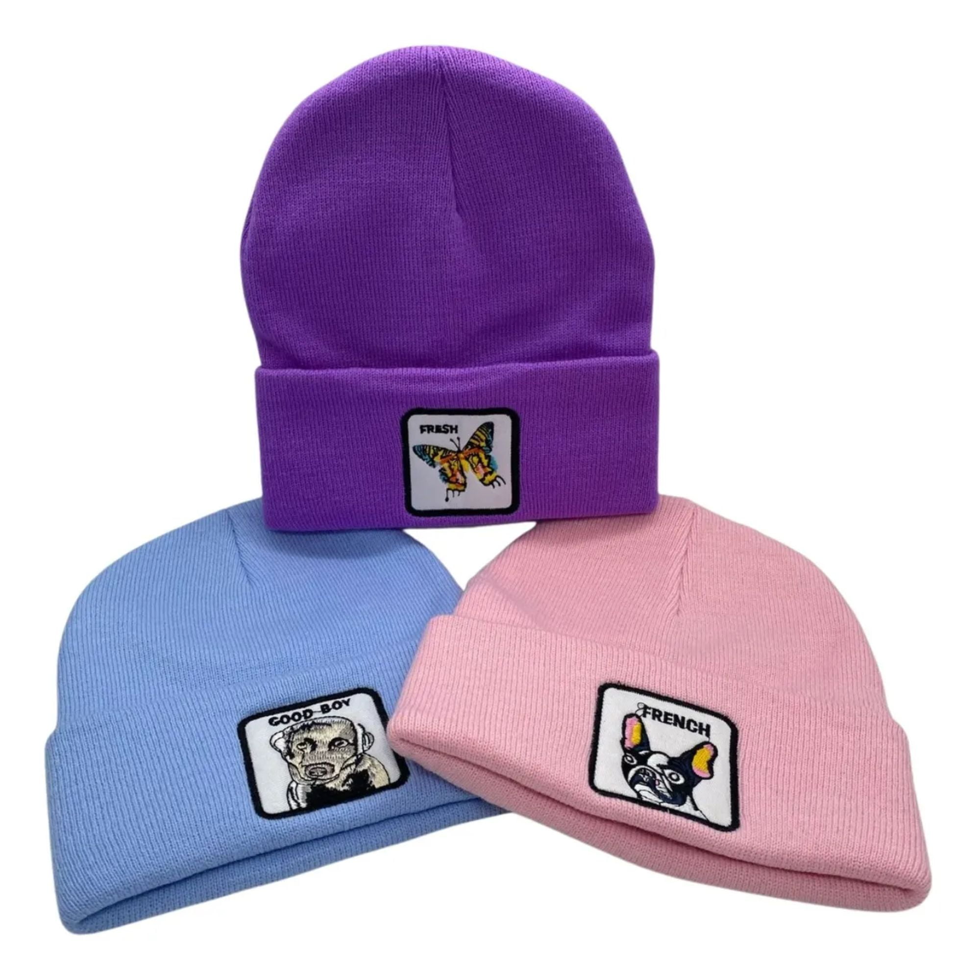 Mercado Ideas - Pack 3 Gorros Beanies Lana Diseño Animales Unisex