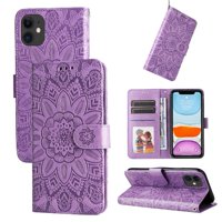 Funda Tipo Cartera Foxdock Para Iphone 11 Pro , Diseño Girasol En Relieve, Cuero Pu, Cierre Magnético, Soporte Y Tarjetero