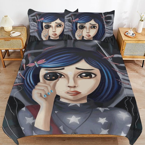 Coraline Duvet Cover Set 3 Piece Bedding Set Double Sided Printing Decorative Comforter Cover Set