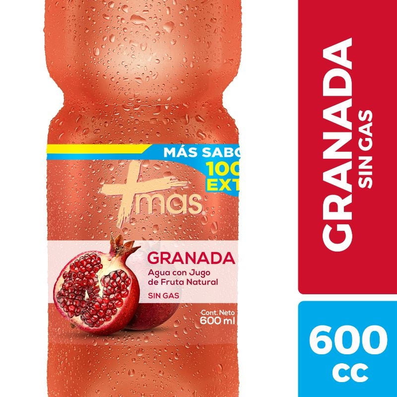 Agua Saborizada Granada Sin Gas Botella 600 ml Mas