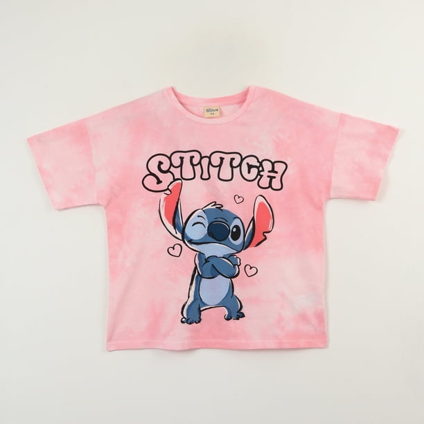 Polera Manga Corta Niña Lilo & Stitch Tie Dye Rosado Disney