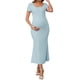 thumbnail image 2 of INSPIRE CHIC Vestido de maternidad para mujer con dobladillo de cola de pez ajustado, vestido maxi acanalado antes, durante y después del embarazo azul XXL, 2 of 6