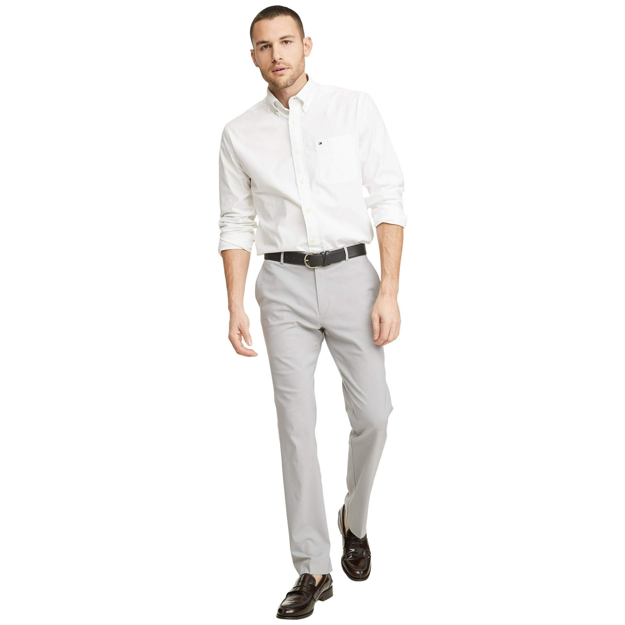 Camisa Tommy Hilfiger Para Hombre, Grande Y Alta, Manga Larga, Blanca