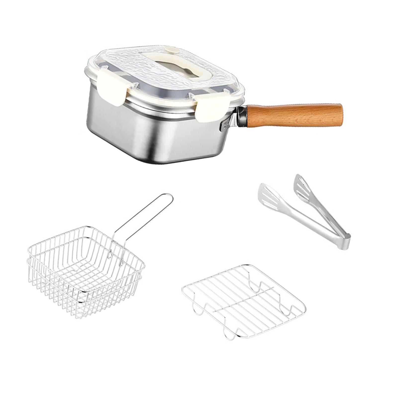 Magideal - Mini Freidora, Olla Cuadrada Para Cocinar, Sartén Multiusos Para Camping Con Cesta, Freidora De Acero Inoxidable Para Caldo, Pescado Y Patatas Fritas Tapa Blanca