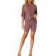 thumbnail image 1 of INSPIRE CHIC Conjunto de chándal de punto acanalado suave para mujer, camiseta de manga corta, pantalones cortos, ropa de estar, ropa de dormir XS Rojo oscuro, 1 of 6