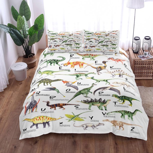 v1014 Bed Sheets World Dinosaurs Children Duvet Cover Set EU Single Double King US Twin Full Queen Size Bed Linen Set 3-Piece Bedding Set (1 Duvet Cover + 2 Pillow Shams) Bed Sheets ju1014