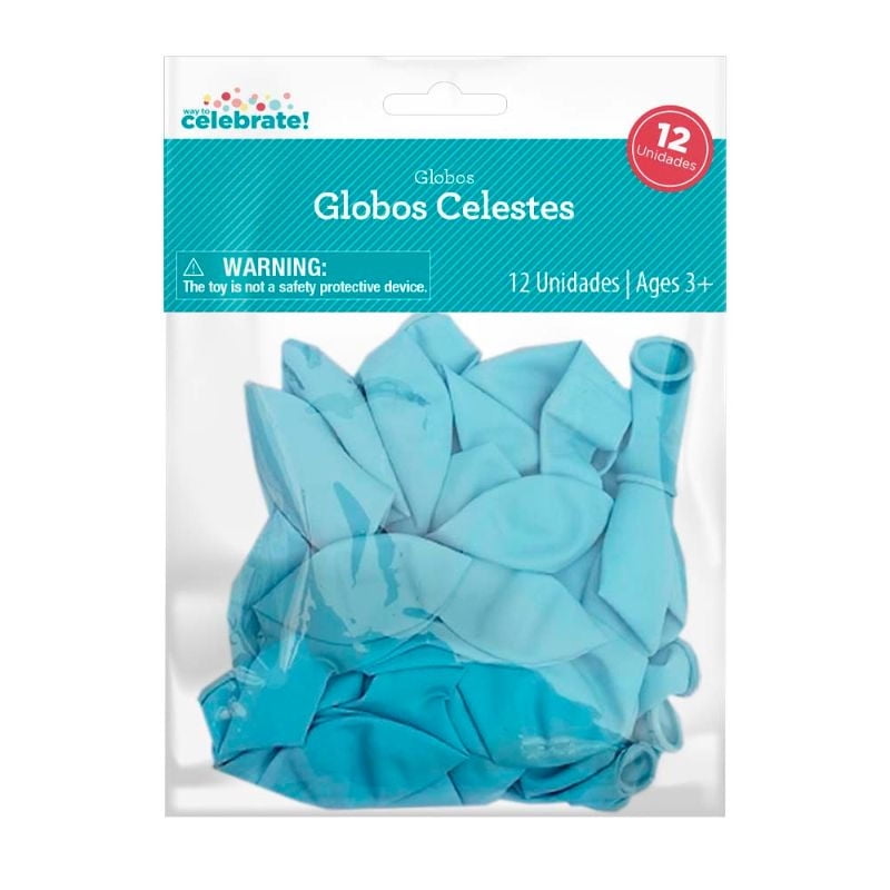 Set 12 Globos De Látex Color Celeste, Producto Surtido 1 Un Way to celebrate