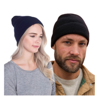 Genérico - Pack 12 Gorro De Lana Con Doblez Adulto Azul / Negro