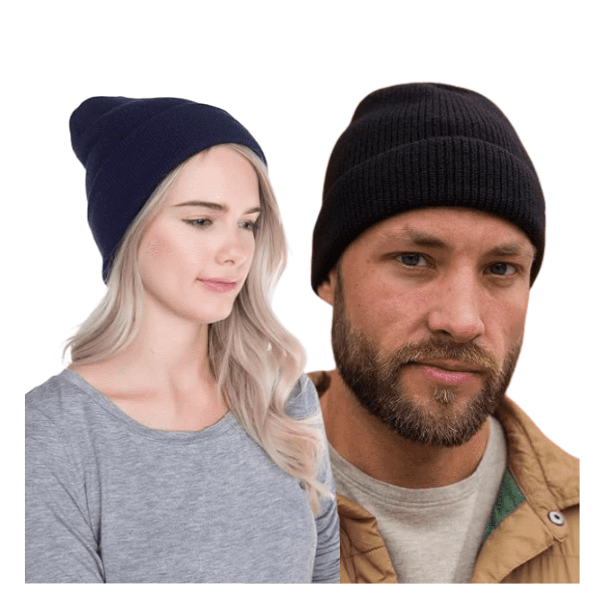 Genérico - Pack 12 Gorro De Lana Con Doblez Adulto Azul / Negro